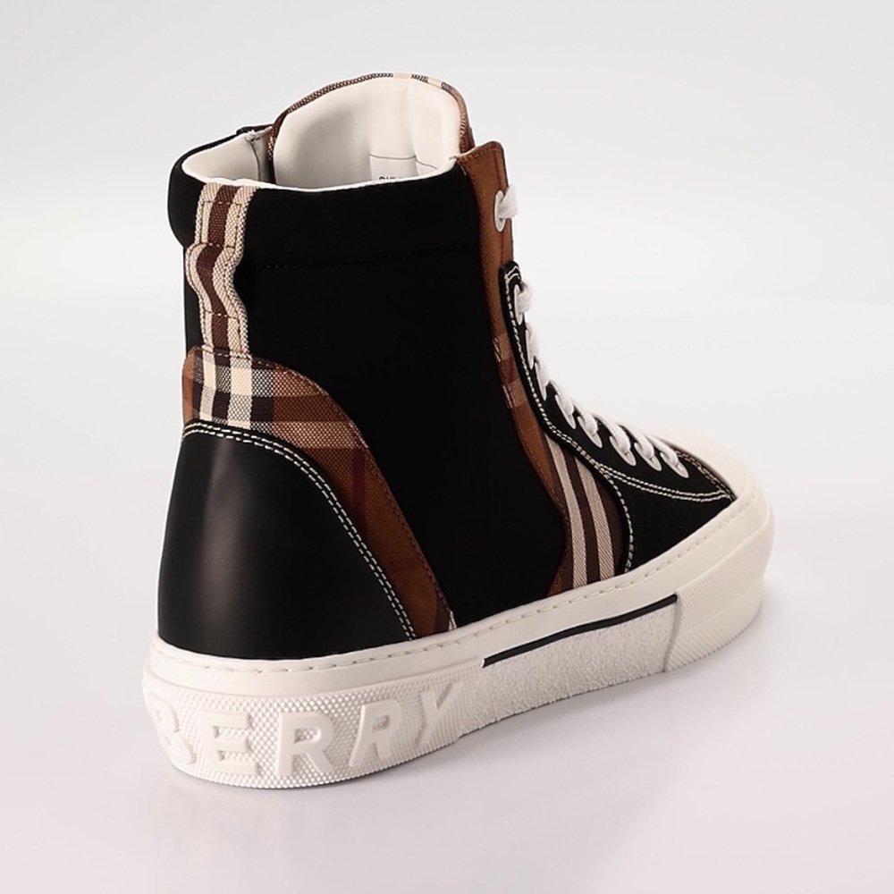 BURBERRY Signature Vintage Check Logo Canvas Leather High-Top Fashion Sneakers - Picture 14 of 16